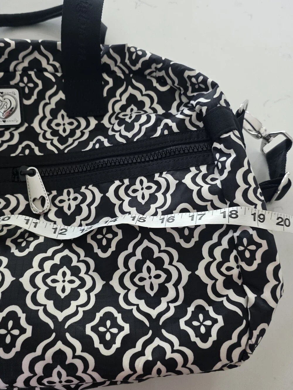 Brighton Large Duffle Weekender Travel Bag Black White Medallion.